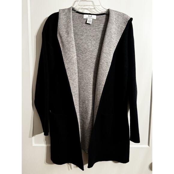 Magaschoni Hooded Open Cardigan Navy Gray Sz M LagenLook Cozy Winter Fall Office - Picture 1 of 12